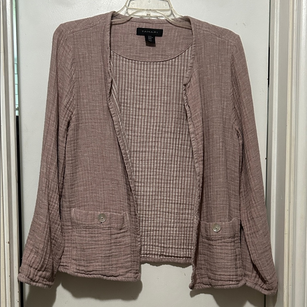 Tahari Textured Blazer in Soft Pink M medium